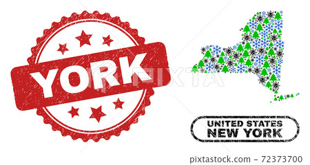 York Textured Seal and New York State Map Collage of Covid Christmas York Textured Seal and New York State Map Collage of Covid Christmas 72373700