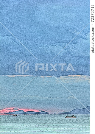 Fantastic "sunset and floating island phenomenon" that burns in Harima Nada in Setouchi Colored pencil drawing style Fantastic "sunset and floating island phenomenon" that burns in Harima Nada in Setouchi Colored pencil drawing style 72373715