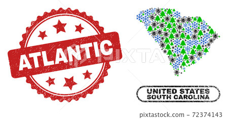 Atlantic Distress Seal and South Carolina State Map Collage of Covid-2019 Christmas Atlantic Distress Seal and South Carolina State Map Collage of Covid-2019 Christmas 72374143