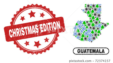 Christmas Edition Textured Seal Stamp and Guatemala Map Mosaic of Coronavirus New Year Christmas Edition Textured Seal Stamp and Guatemala Map Mosaic of Coronavirus New Year 72374157