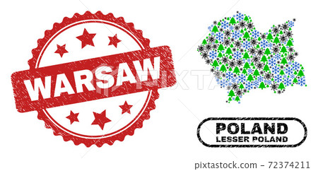 Warsaw Scratched Seal Stamp and Lesser Poland Voivodeship Map Composition of Covid New Year 72374211