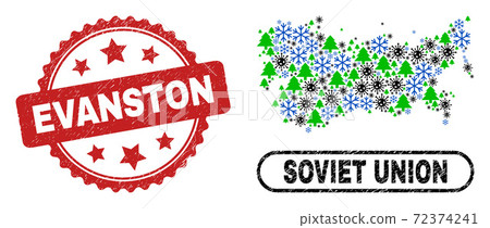 Evanston Textured Seal Stamp and Soviet Union Map Mosaic of Covid Christmas 72374241