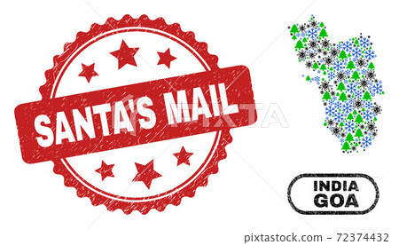 Santa'S Mail Scratched Stamp and Goa State Map Collage of Covid Christmas Santa'S Mail Scratched Stamp and Goa State Map Collage of Covid Christmas 72374432