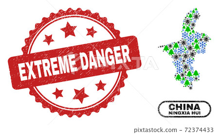 Extreme Danger Grunge Stamp and Ningxia Hui Region Map Collage of Coronavirus Christmas 72374433