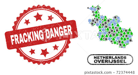 Fracking Danger Grunge Seal and Overijssel Province Map Composition of Coronavirus Winter 72374448