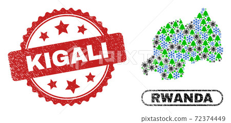 Kigali Grunge Seal and Rwanda Map Collage of Coronavirus Winter 72374449
