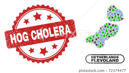 Hog Cholera Scratched Stamp and Flevoland Province Map Composition of Covid-2019 Christmas 72374477