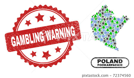 Gambling Warning Grunge Stamp and Podkarpackie Voivodeship Map Mosaic of Coronavirus Christmas 72374560