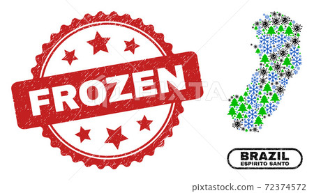 Frozen Scratched Stamp and Espirito Santo State Map Composition of Covid-2019 Winter 72374572