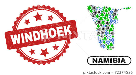 Windhoek Grunge Seal Stamp and Namibia Map Collage of Coronavirus Winter 72374586