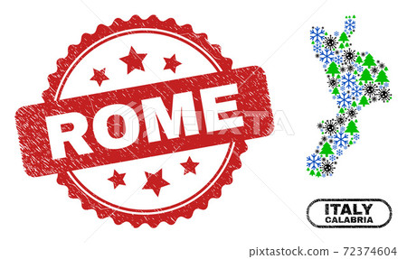Rome Distress Seal and Calabria Region Map Collage of Covid Winter Rome Distress Seal and Calabria Region Map Collage of Covid Winter 72374604