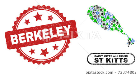 Berkeley Scratched Stamp and St Kitts Island Map Composition of Covid-2019 New Year 72374802
