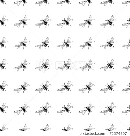 Simple seamless pattern of freehand sketch of flying bees, drawn and digitized, in black and white Simple seamless pattern of freehand sketch of flying bees, drawn and digitized, in black and white 72374807