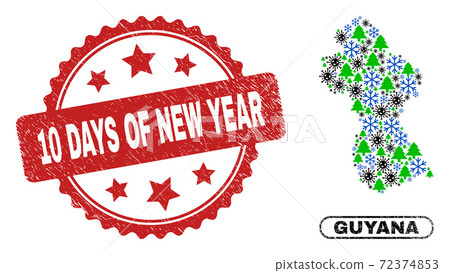10 Days of New Year Distress Seal and Guyana Map Mosaic of Covid-2019 New Year 72374853