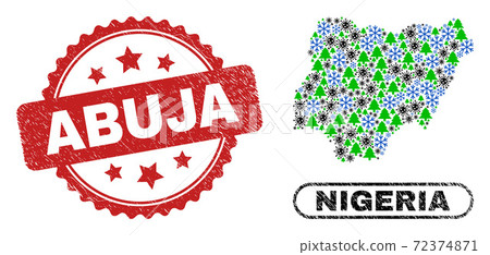 Abuja Textured Seal Stamp and Nigeria Map Mosaic of Pandemic Christmas 72374871