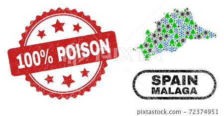 100% Poison Textured Stamp and Malaga Province Map Mosaic of Covid-2019 Christmas 100% Poison Textured Stamp and Malaga Province Map Mosaic of Covid-2019 Christmas 72374951