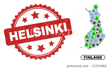 Helsinki Grunge Seal and Finland Map Collage of Coronavirus Christmas Helsinki Grunge Seal and Finland Map Collage of Coronavirus Christmas 72374968