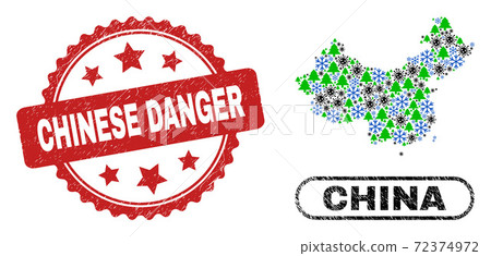 Chinese Danger Scratched Seal and China Map Mosaic of Coronavirus Christmas Chinese Danger Scratched Seal and China Map Mosaic of Coronavirus Christmas 72374972