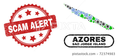 Scam Alert Distress Seal and Sao Jorge Island Map Collage of Covid-2019 Winter 72374983