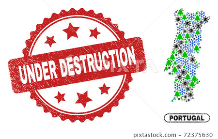 Under Destruction Textured Seal Stamp and Portugal Map Composition of Covid-2019 Christmas Under Destruction Textured Seal Stamp and Portugal Map Composition of Covid-2019 Christmas 72375630