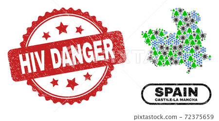 HIV Danger Distress Seal and Castile-La Mancha Province Map Mosaic of Covid-2019 Winter HIV Danger Distress Seal and Castile-La Mancha Province Map Mosaic of Covid-2019 Winter 72375659