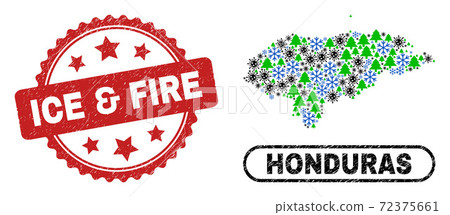 Ice & Fire Distress Seal and Honduras Map Collage of Pandemic Winter Ice & Fire Distress Seal and Honduras Map Collage of Pandemic Winter 72375661