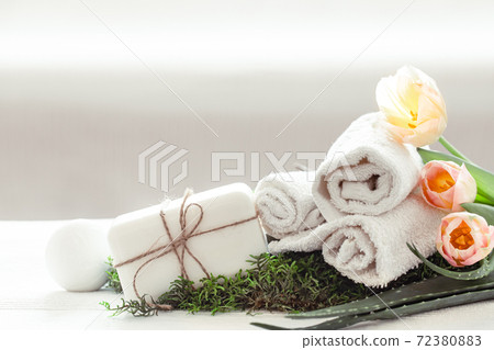 Spring Spa composition on a light background. Spring Spa composition on a light background. 72380883