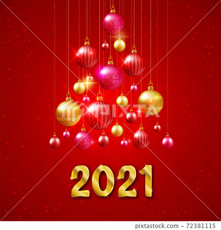 Christmas tree with colorful baubles postcard... - Stock Illustration ...