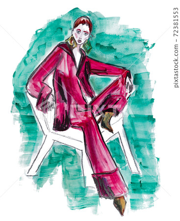 Watercolor hand drawn abstract business woman sitting on the chair 72381553