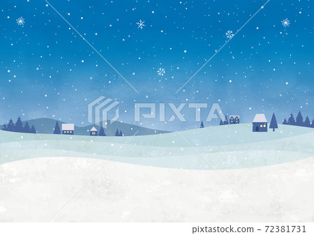 Watercolor city of snow at night 72381731