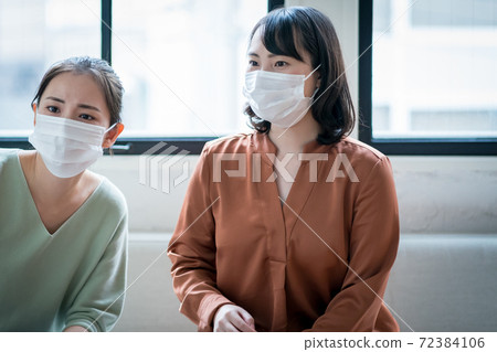 Women worried about wearing masks Women worried about wearing masks 72384106