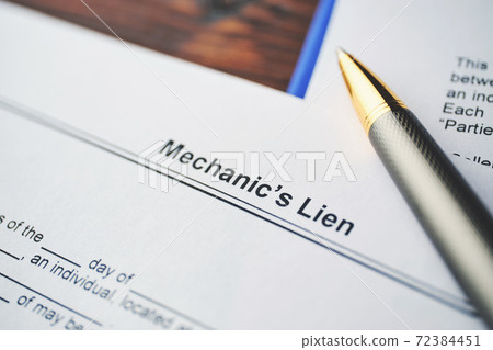 Legal document Mechanic Lien on paper close up 72384451