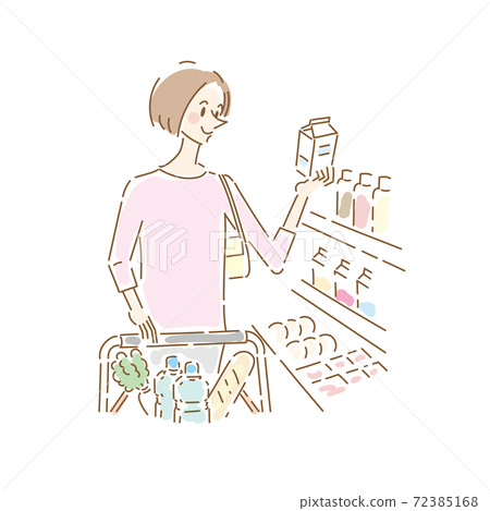 可愛的家庭主婦在超市購物 72385168