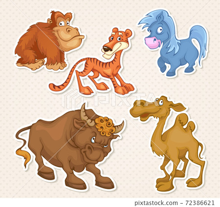 Vector animals cartoon characters in cool Sticker designs Vector animals cartoon characters in cool Sticker designs 72386621