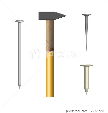 Hammer and nails front view, vector illustration. Hammer and nails front view, vector illustration. 72387709
