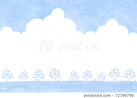 藍藍的天空水彩森林圖 72390790