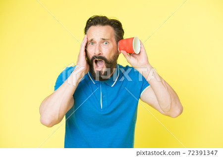 Shocking rumors. Man bearded mature guy eavesdrops  72391347