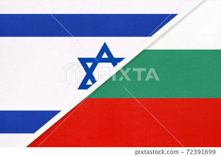 Israel and Bulgaria, symbol of national flags from textile. Israel and Bulgaria, symbol of national flags from textile. 72391699