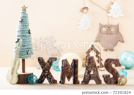 Christmas background with standing wooden letters 72391824