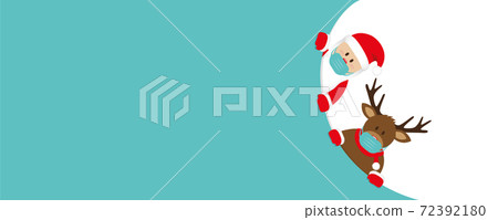 red christmas banner with cute santa claus and deer with face mask 72392180