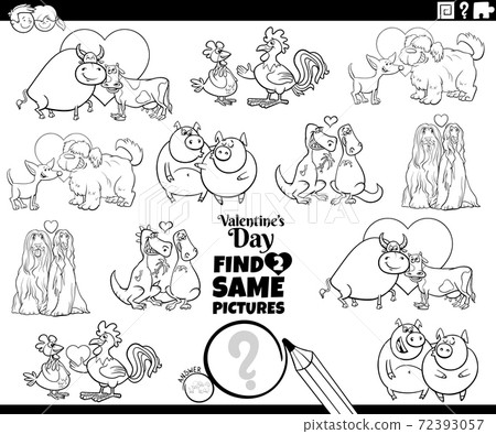 find two same animal couples at Valentines coloring book page find two same animal couples at Valentines coloring book page 72393057