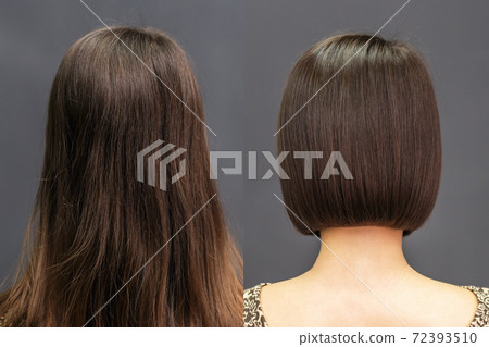 Hair before and after haircut. 72393510