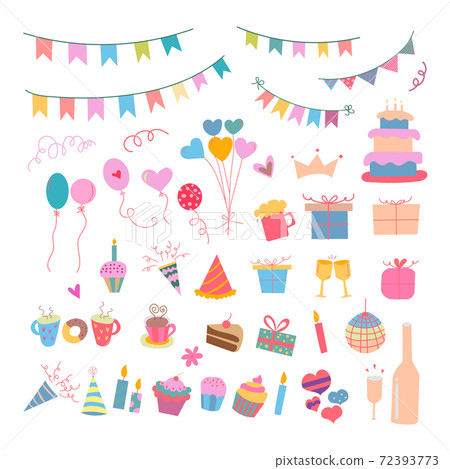 Set of vector birthday party elements. Eps 10 Set of vector birthday party elements. Eps 10 72393773