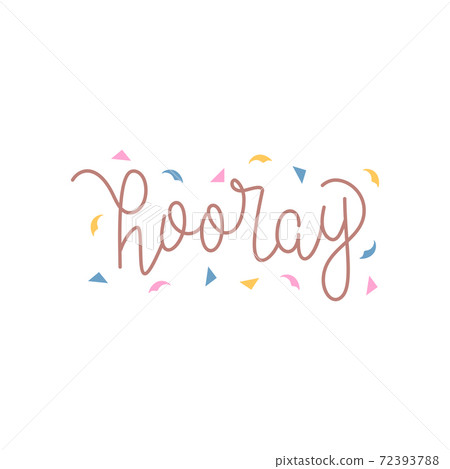 Hooray lettering. Hooray card,vector illustration. The concept of a birthday, a holiday. A gift in the hand. 72393788