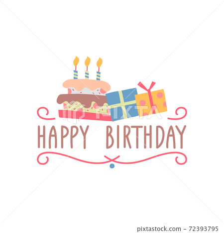 Happy birthday handwritten lettering and colorful party elements Happy birthday handwritten lettering and colorful party elements 72393795