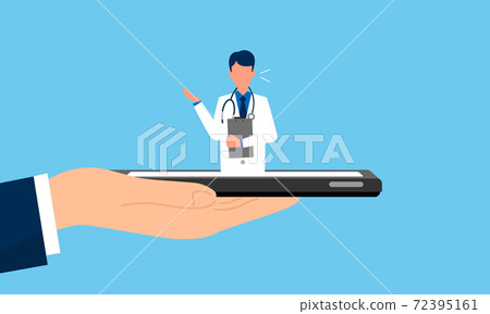 Illustration images of doctors and online doctors speaking from the screen of smartphones, vector materials 72395161