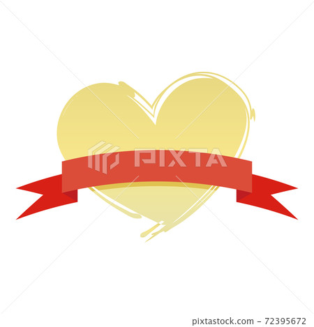 Illustration of a label with a ribbon attached to a golden heart Illustration of a label with a ribbon attached to a golden heart 72395672