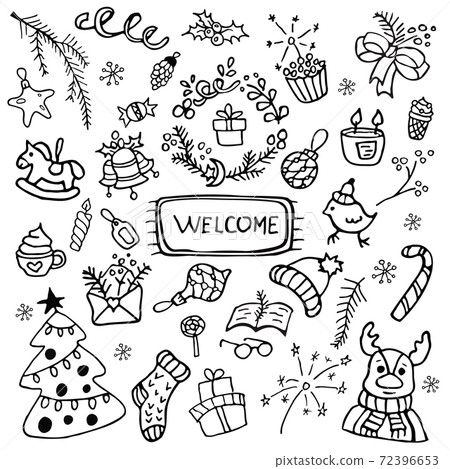 Set of Christmas elements in doodle style 72396653