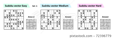 Sudoku game with answers. Simple vector design set Sudoku game with answers. Simple vector design set 72396779