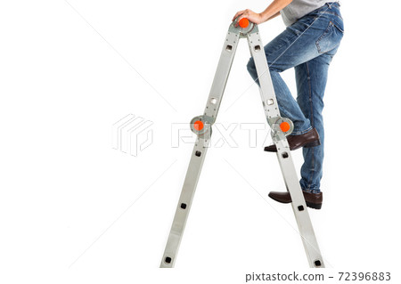 The man climb on the construction ladder The man climb on the construction ladder 72396883